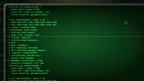 Green Computer Code Scrolling on Black Screen Representing Programming and Video stock 343156888