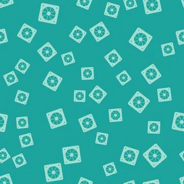 Green Computer cooler icon isolated seamless pattern on green background. PC Stock Illustration