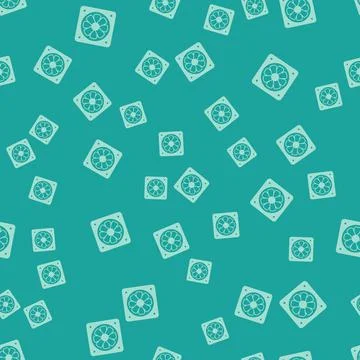 Green Computer cooler icon isolated seamless pattern on green background. PC Stock Illustration
