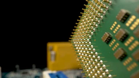 Green computer CPU microprocessor or processor on a black background. Close up Stock Footage 182408598