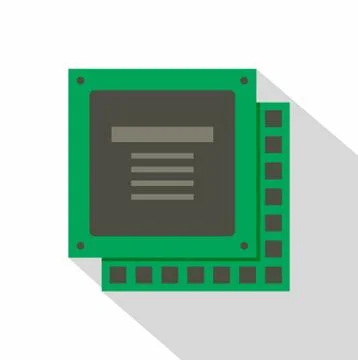 Green computer CPU processor chip icon, flat style 스톡 일러스트
