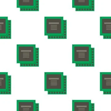 Green computer CPU processor chip pattern flat Illustrazione stock