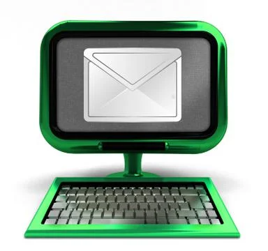Green computer with email message on screen concept isolated illustration Stock Illustration