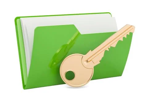 Green computer folder icon with key, 3D rendering 스톡 일러스트