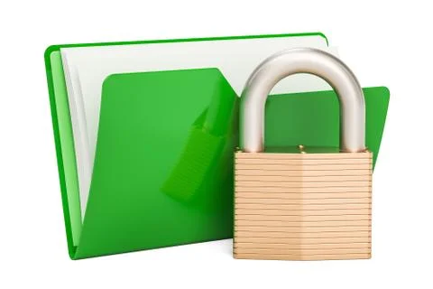 Green computer folder icon with padlock, 3D rendering Stock Illustration