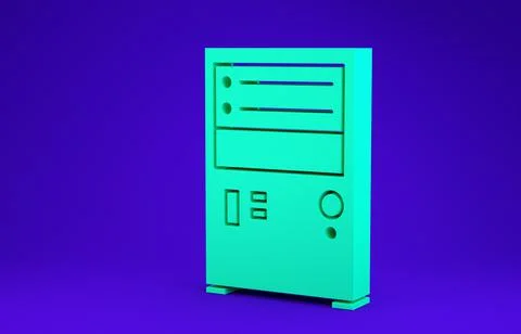 Green Computer icon isolated on blue background. PC component sign. Minimalis Stock-Illustration
