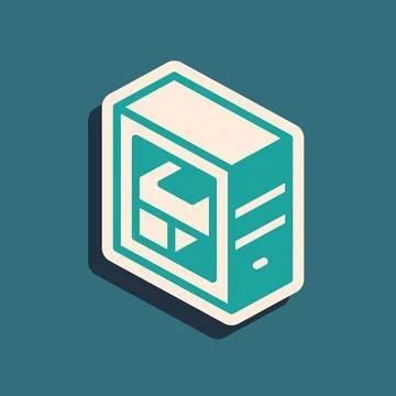 Green Computer icon isolated on green background. PC component sign. Long shadow Stock-Illustration