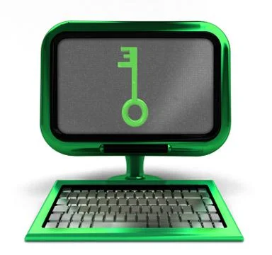 Green computer with key to knowledge on screen concept isolated illustration Stock Illustration