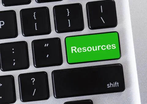 Green computer keyboard button with Resources word Stock Photos