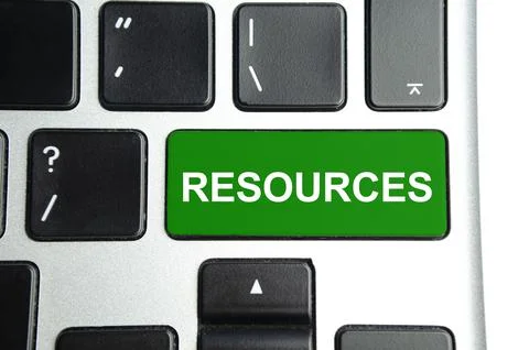 Green computer keyboard button with Resources word Stock Photos