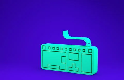 Green Computer keyboard icon isolated on blue background. PC component sign.  스톡 일러스트