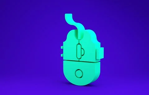 Green Computer mouse gaming icon isolated on blue background. Optical with wh Stock Illustration
