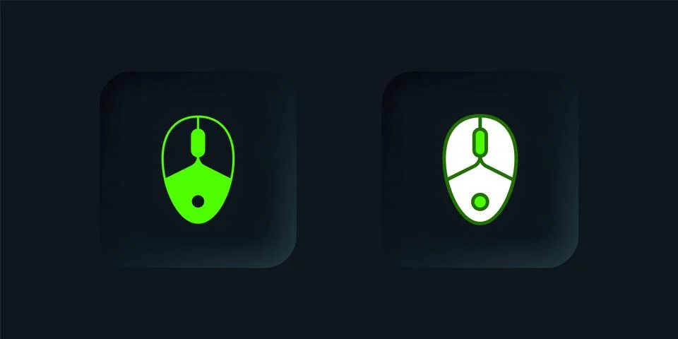 Green Computer mouse gaming icon isolated on black background. Optical with.. Illustrazione stock
