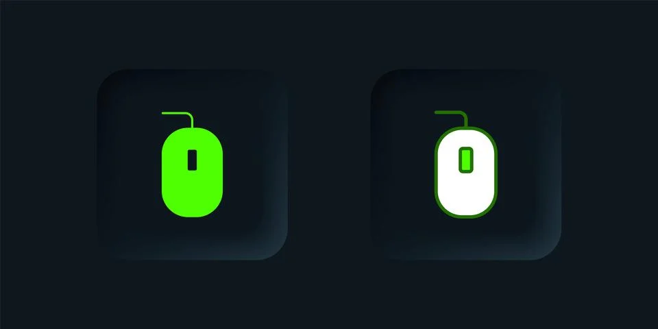 Green Computer mouse gaming icon isolated on black background. Optical with.. Illustrazione stock