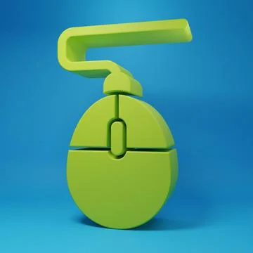Green Computer mouse gaming icon isolated on blue background. Optical with .. Illustrazione stock