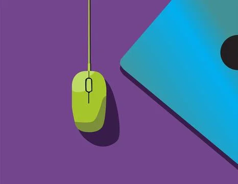 A green computer mouse sits on a desk. Illustrazione stock