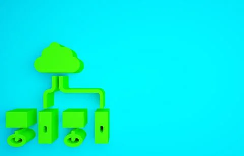 Green Computer network icon isolated on blue background. Laptop network. Inte 스톡 일러스트