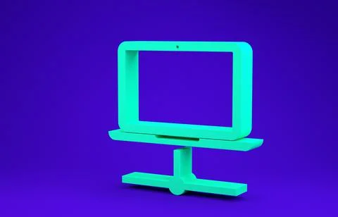 Green Computer network icon isolated on blue background. Laptop network. Inte Stock Illustration