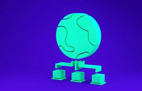 Green Computer network icon isolated on blue background. Online gaming. Lapto 스톡 일러스트