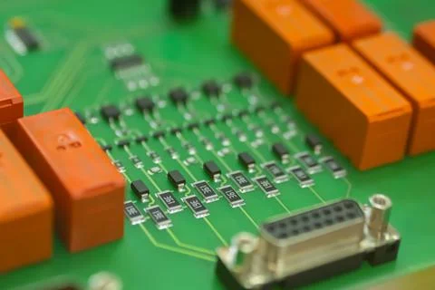 Green computer printed circuit board - close up view Foto stock