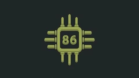 Green Computer processor with microcircuits CPU icon isolated on black Stock Footage 235439546