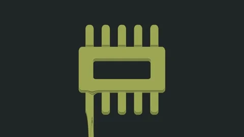 Green Computer processor with microcircuits CPU icon isolated on black Stock Footage 235439569