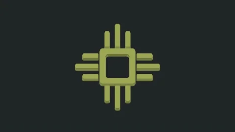 Green Computer processor with microcircuits CPU icon isolated on black Stock Footage 235442260