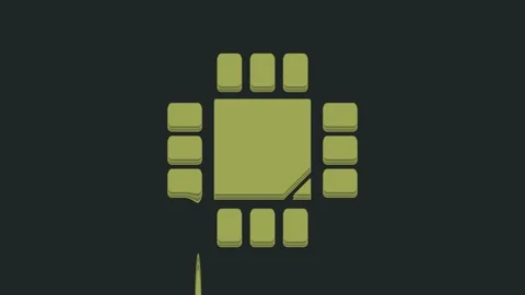 Green Computer processor with microcircuits CPU icon isolated on black Stock Footage 235443531