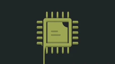 Green Computer processor with microcircuits CPU icon isolated on black Stock Footage 235594848