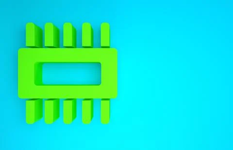 Green Computer processor with microcircuits CPU icon isolated on blue backgro Stock Illustration