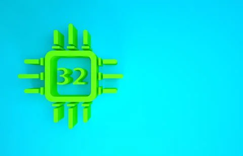 Green Computer processor with microcircuits CPU icon isolated on blue backgro Stock Illustration