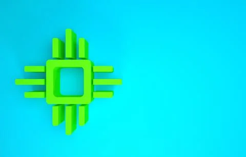 Green Computer processor with microcircuits CPU icon isolated on blue backgro Stock Illustration