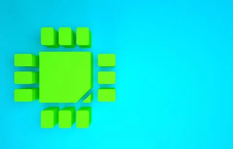 Green Computer processor with microcircuits CPU icon isolated on blue backgro Illustrazione stock