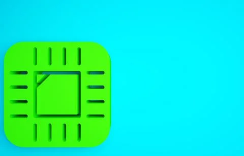 Green Computer processor with microcircuits CPU icon isolated on blue backgro Illustrazione stock