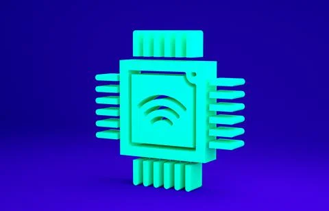 Green Computer processor with microcircuits CPU icon isolated on blue backgro Stock Illustration