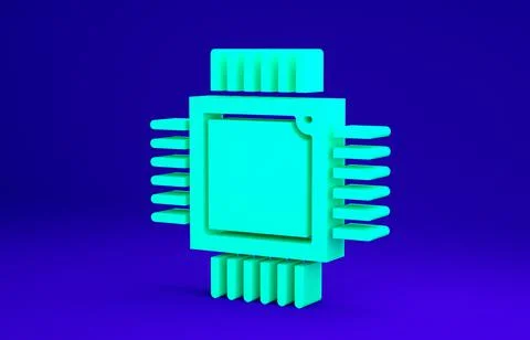 Green Computer processor with microcircuits CPU icon isolated on blue backgro イラスト素材