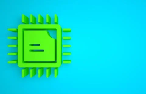 Green Computer processor with microcircuits CPU icon isolated on blue background Illustrazione stock