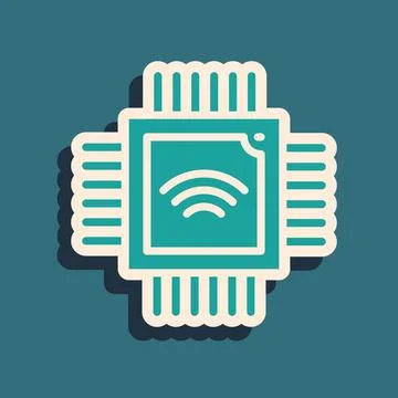 Green Computer processor with microcircuits CPU icon isolated on green back.. イラスト素材