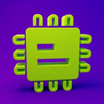 Green Computer processor with microcircuits CPU icon isolated on purple-blu.. Illustrazione stock