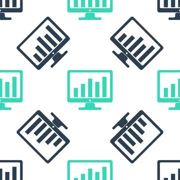 Green Computer screen with financial charts and graphs icon isolated seamless Stock Illustration