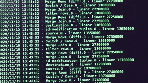 Green computer software code moving on a black monitor. Computer hacking in p Stock Footage 143673254