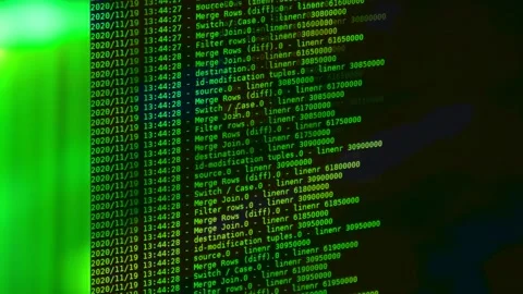 Green computer software code moving on a black monitor. Computer hacking in p Stock Footage 144051374