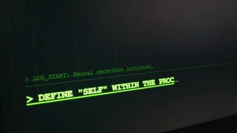 Green Computer Terminal Screen with Neural Recursion Initiated Text Log Stock Footage 334733129