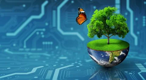 Green Computing, Green Technology, Green IT, csr, and IT ethics Concept. Stock Illustration