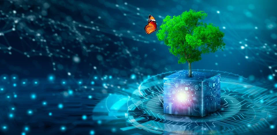 Green Computing, Green Technology, Green IT, csr, and IT ethics Concept. Illustrazione stock