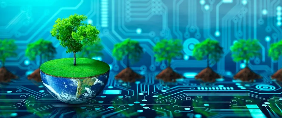 Green Computing, Green Technology, Green IT, csr, and IT ethics Concept. Stock Illustration