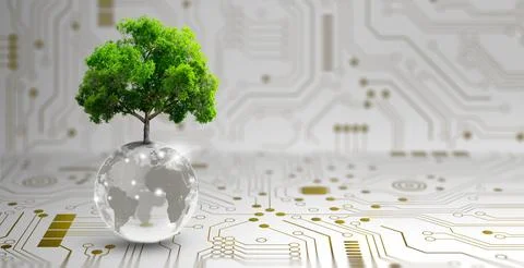 Green Computing, Green Technology, Green IT, csr, and IT ethics Concept. 스톡 일러스트