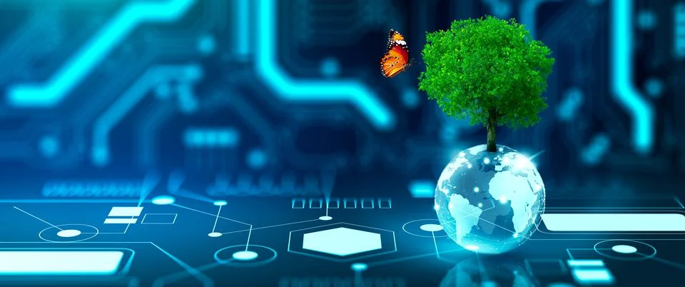 Green Computing, Green Technology, Green IT, csr, and IT ethics Concept. 스톡 사진