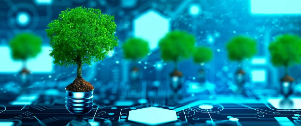 Green Computing, Green Technology, Green IT, csr, and IT ethics Concept. 스톡 사진