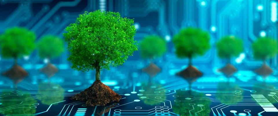 Green Computing, Green Technology, Green IT, csr, and IT ethics Concept. 스톡 사진